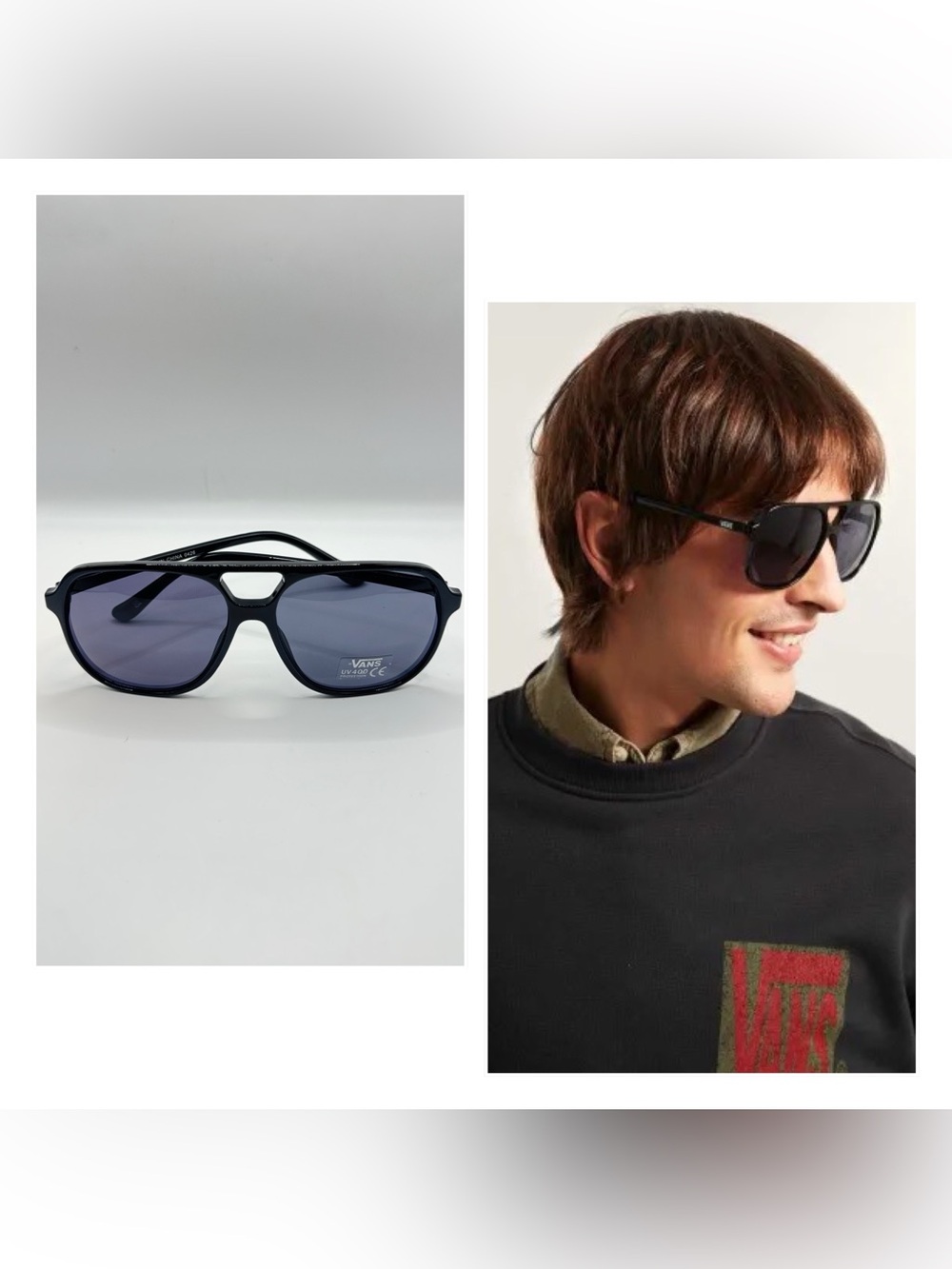 Vans Glossy Black Sunglasses with Blue-Tinted Lenses